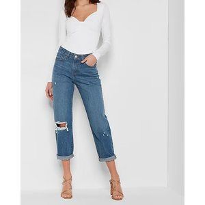Express Mid Rise Ripped Boyfriend Jeans 2